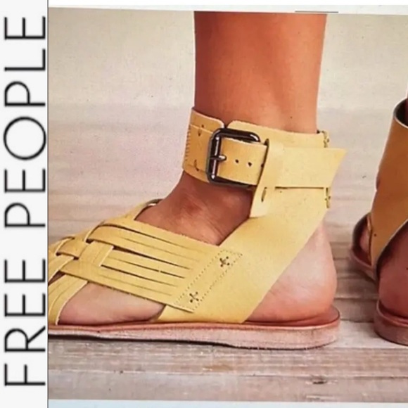 NEW Free People St. Kitts Woven Yellow Leather Sandals 37 - Picture 3 of 10